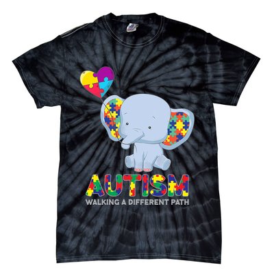 Autism Awareness Walking A Different Path Elephant Tie-Dye T-Shirt
