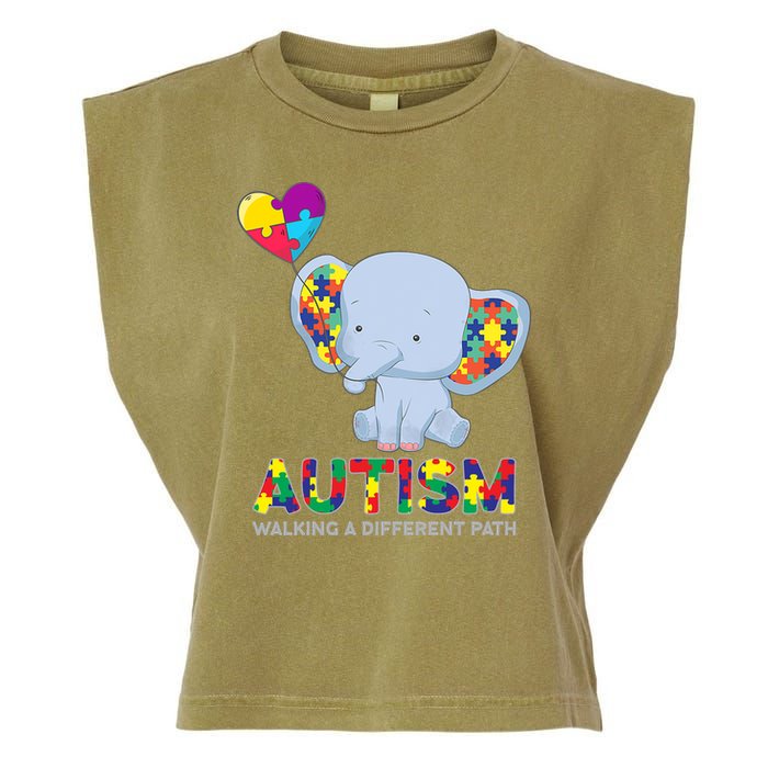 Autism Awareness Walking A Different Path Elephant Garment-Dyed Women's Muscle Tee