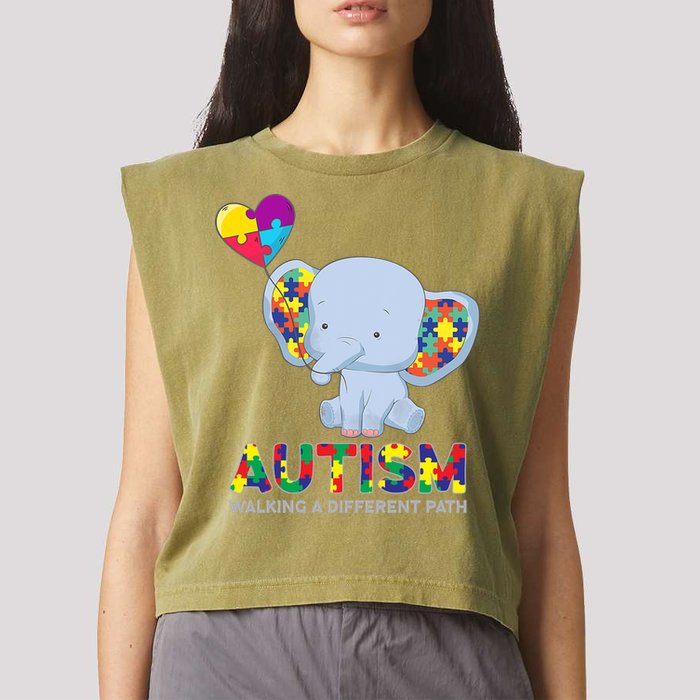 Autism Awareness Walking A Different Path Elephant Garment-Dyed Women's Muscle Tee