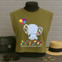 Autism Awareness Walking A Different Path Elephant Garment-Dyed Women's Muscle Tee