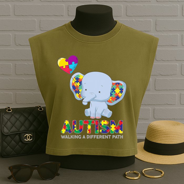 Autism Awareness Walking A Different Path Elephant Garment-Dyed Women's Muscle Tee