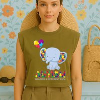 Autism Awareness Walking A Different Path Elephant Garment-Dyed Women's Muscle Tee