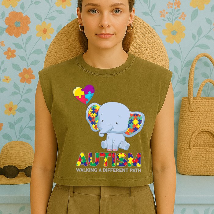 Autism Awareness Walking A Different Path Elephant Garment-Dyed Women's Muscle Tee