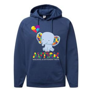 Autism Awareness Walking A Different Path Elephant Performance Fleece Hoodie