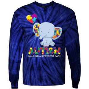 Autism Awareness Walking A Different Path Elephant Tie-Dye Long Sleeve Shirt