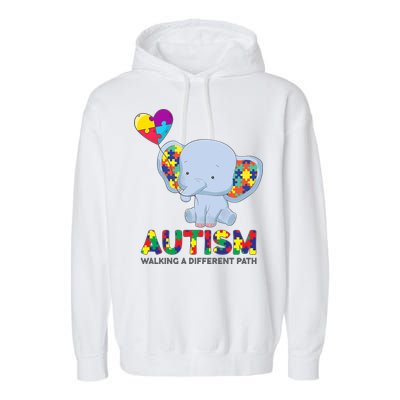 Autism Awareness Walking A Different Path Elephant Garment-Dyed Fleece Hoodie