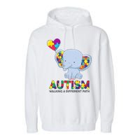 Autism Awareness Walking A Different Path Elephant Garment-Dyed Fleece Hoodie