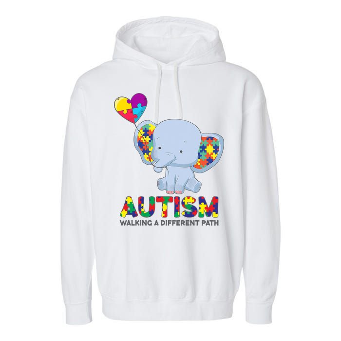 Autism Awareness Walking A Different Path Elephant Garment-Dyed Fleece Hoodie
