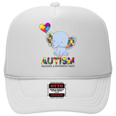 Autism Awareness Walking A Different Path Elephant High Crown Mesh Back Trucker Hat