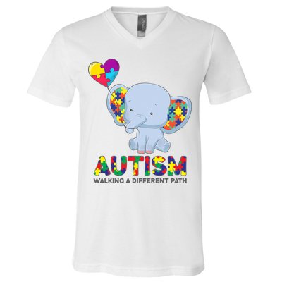 Autism Awareness Walking A Different Path Elephant V-Neck T-Shirt