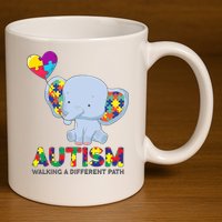 Autism Awareness Walking A Different Path Elephant 11oz C Handle Ceramic Mug