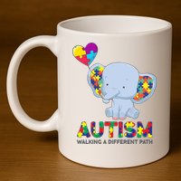 Autism Awareness Walking A Different Path Elephant 11oz C Handle Ceramic Mug