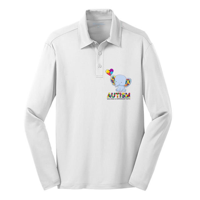 Autism Awareness Walking A Different Path Elephant Silk Touch Performance Long Sleeve Polo