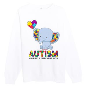 Autism Awareness Walking A Different Path Elephant Premium Crewneck Sweatshirt