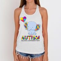 Autism Awareness Walking A Different Path Elephant Women's Knotted Racerback Tank