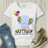 Autism Awareness Walking A Different Path Elephant Womens T-Shirt