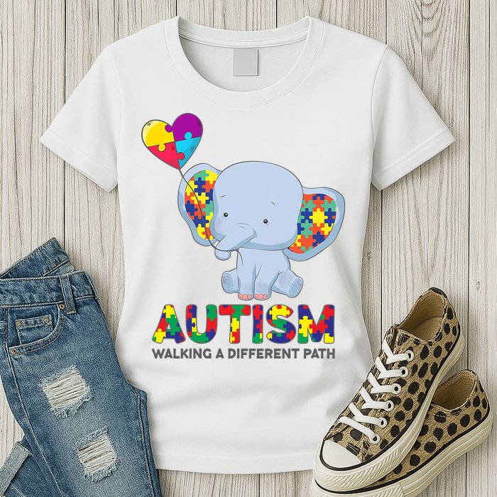 Autism Awareness Walking A Different Path Elephant Womens T-Shirt