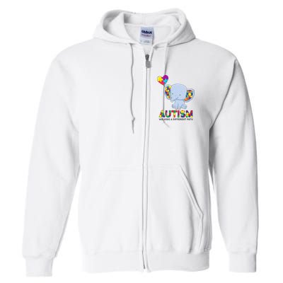 Autism Awareness Walking A Different Path Elephant Full Zip Hoodie