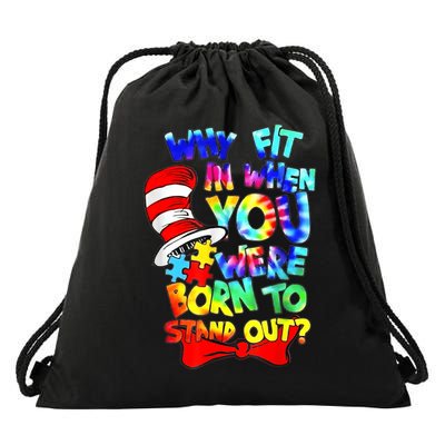 Autism Awareness Why Fit In Doctor Teacher Cat In Hat Cool  Drawstring Bag