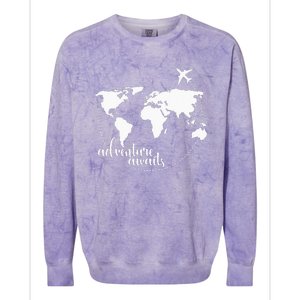 Adventure Awaits World Map For Travel Vacations Colorblast Crewneck Sweatshirt