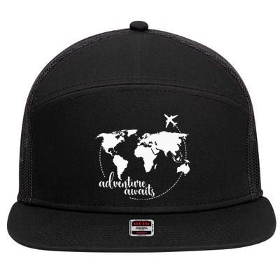 Adventure Awaits World Map For Travel Vacations 7 Panel Mesh Trucker Snapback Hat