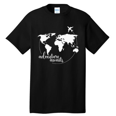 Adventure Awaits World Map For Travel Vacations Tall T-Shirt