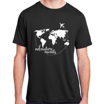 Adventure Awaits World Map For Travel Vacations Adult ChromaSoft Performance T-Shirt