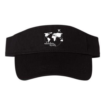 Adventure Awaits World Map For Travel Vacations Valucap Bio-Washed Visor