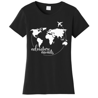 Adventure Awaits World Map For Travel Vacations Women's T-Shirt