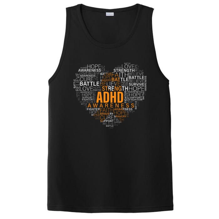 ADHD awareness words cloud heart support proud ADHD warrior PosiCharge Competitor Tank