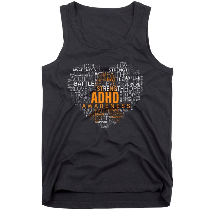 ADHD awareness words cloud heart support proud ADHD warrior Tank Top