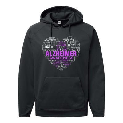 Alzheimer Awareness Words Support Proud Alzheimer Warrior Performance Fleece Hoodie