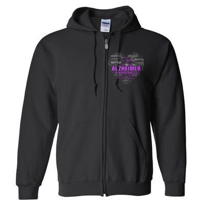 Alzheimer Awareness Words Support Proud Alzheimer Warrior Full Zip Hoodie