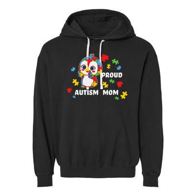Autism Awareness Women - Proud Autism Mom Penguin Puzzle Garment-Dyed Fleece Hoodie