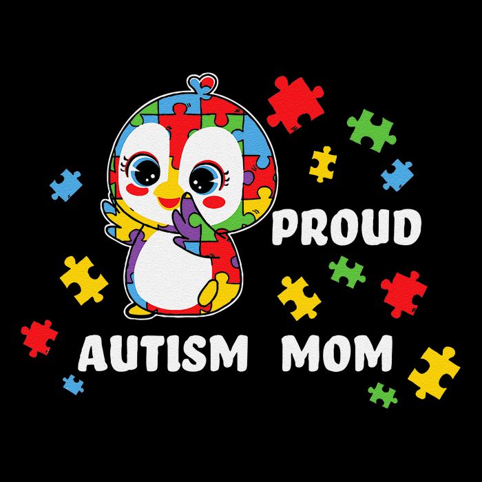 Autism Awareness Women - Proud Autism Mom Penguin Puzzle V-Neck T-Shirt