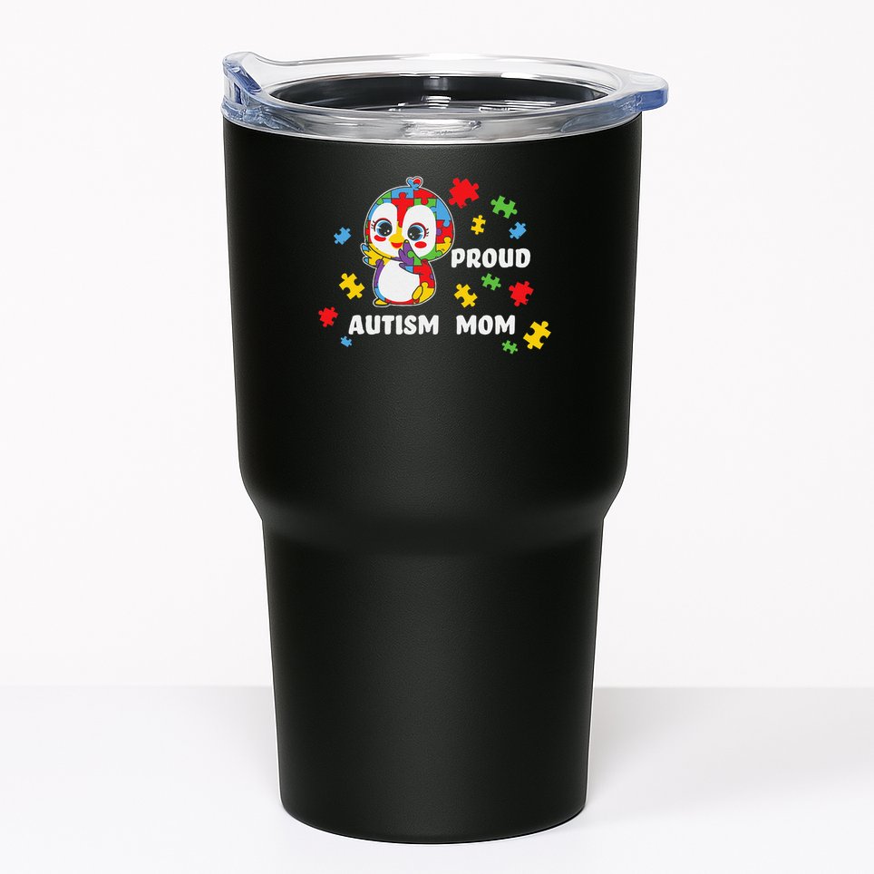 Autism Awareness Women - Proud Autism Mom Penguin Puzzle Tumbler