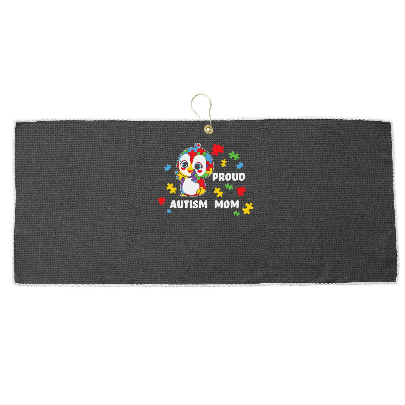 Autism Awareness Women - Proud Autism Mom Penguin Puzzle Large Microfiber Waffle Golf Towel
