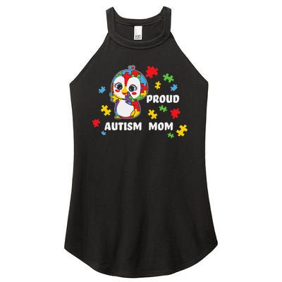 Autism Awareness Women - Proud Autism Mom Penguin Puzzle Women's Perfect Tri Rocker Tank
