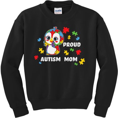 Autism Awareness Women - Proud Autism Mom Penguin Puzzle Kids Sweatshirt