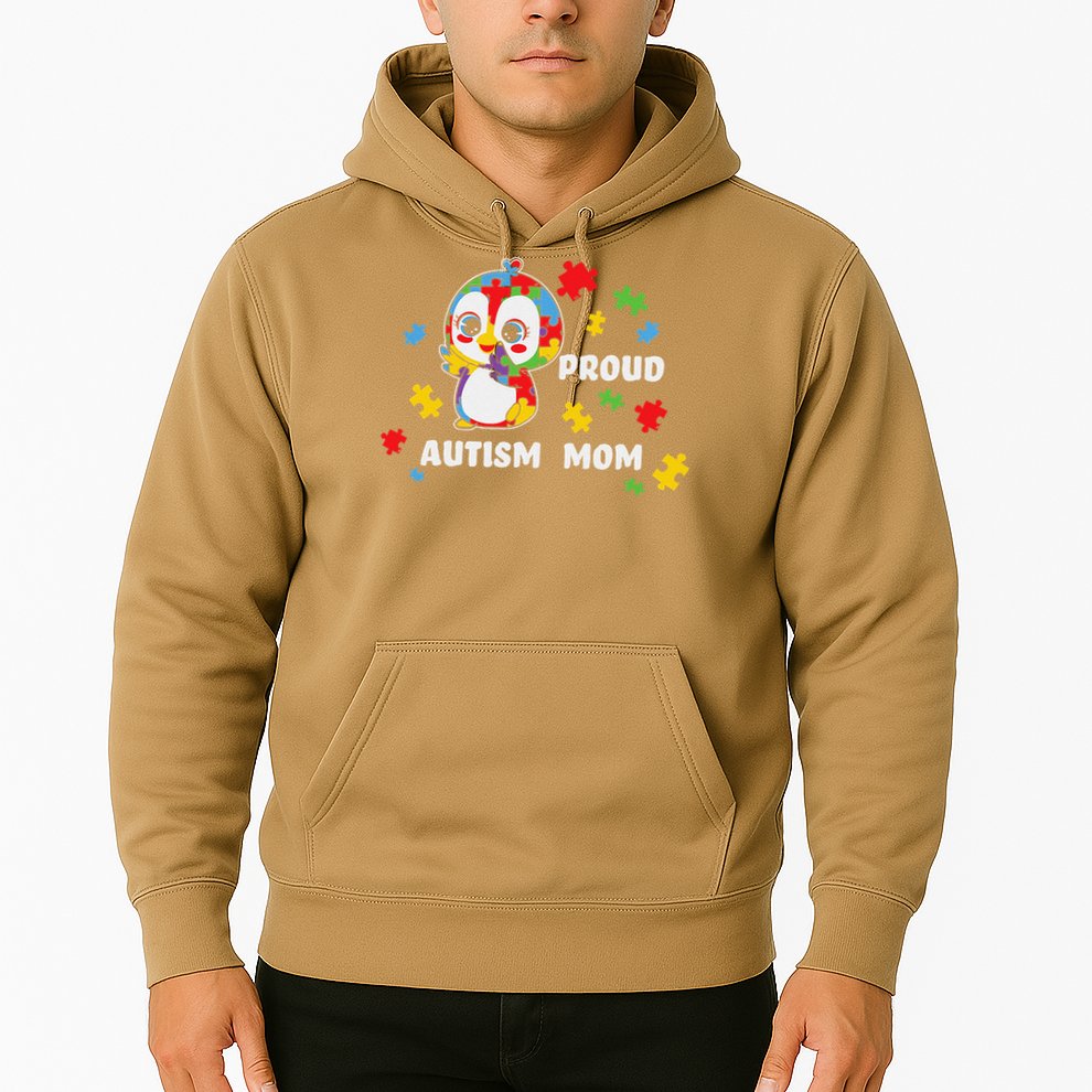 Autism Awareness Women - Proud Autism Mom Penguin Puzzle Hoodie