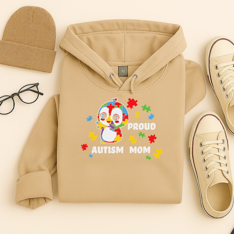 Autism Awareness Women - Proud Autism Mom Penguin Puzzle Hoodie