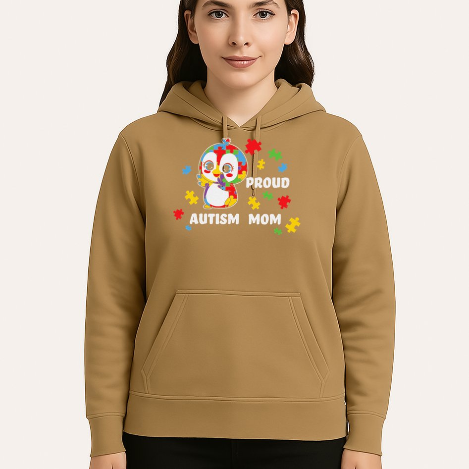 Autism Awareness Women - Proud Autism Mom Penguin Puzzle Hoodie
