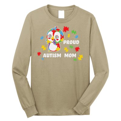 Autism Awareness Women - Proud Autism Mom Penguin Puzzle Long Sleeve Shirt