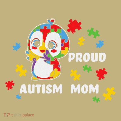 Autism Awareness Women - Proud Autism Mom Penguin Puzzle T-Shirt