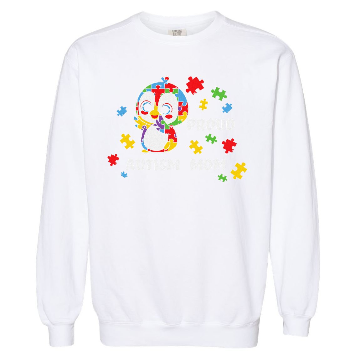 Autism Awareness Women - Proud Autism Mom Penguin Puzzle Garment-Dyed Sweatshirt