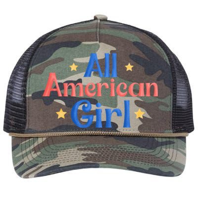 All American, Women American Flag 4th Of July Patriotic Retro Rope Trucker Hat Cap