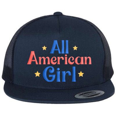 All American, Women American Flag 4th Of July Patriotic Flat Bill Trucker Hat