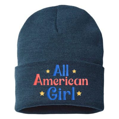 All American, Women American Flag 4th Of July Patriotic Sustainable Knit Beanie