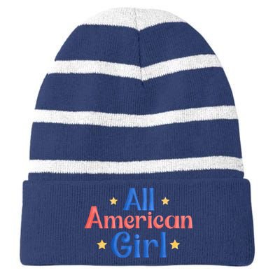 All American, Women American Flag 4th Of July Patriotic Striped Beanie with Solid Band