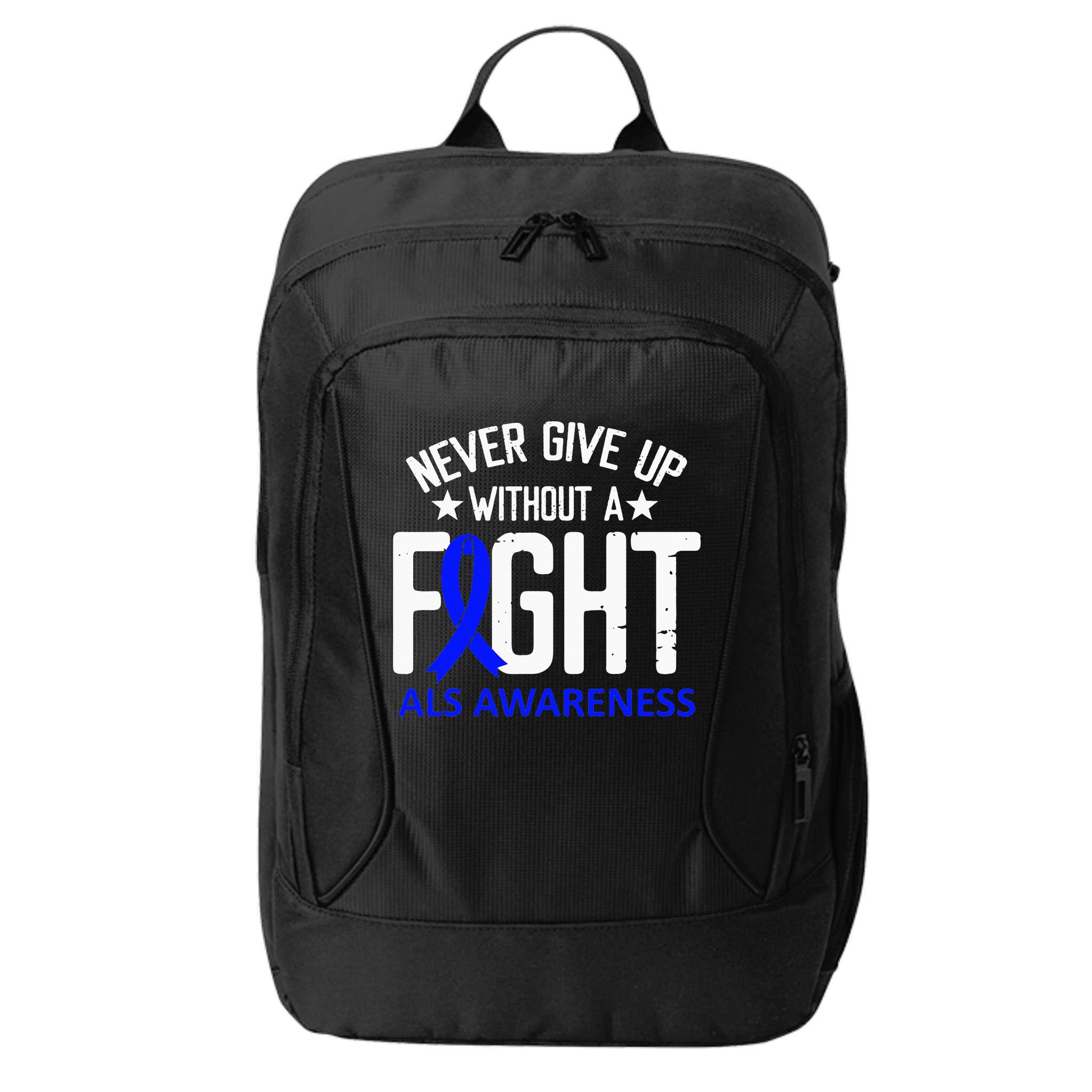 ALS Awareness Without a Fight Disease Blue Ribbon Survivor City Backpack